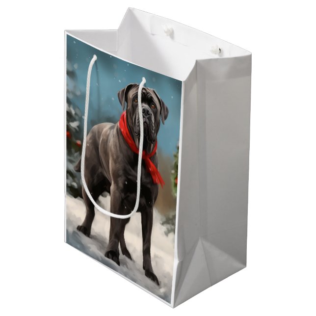 Sacola Para Presentes Média Cane Corso no Natal da Neve (Frente inclinada)