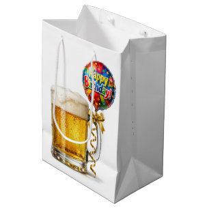 Sacola Para Presentes Média Caneca de cerveja de aniversário com balão de fest