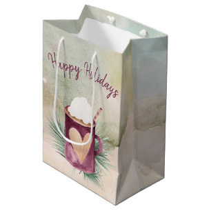 Sacola Para Presentes Média Caneca de Chocolate Quente de Natal