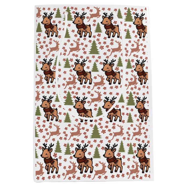 Sacola Para Presentes Média Caneca floral fofa de rena (Frente)