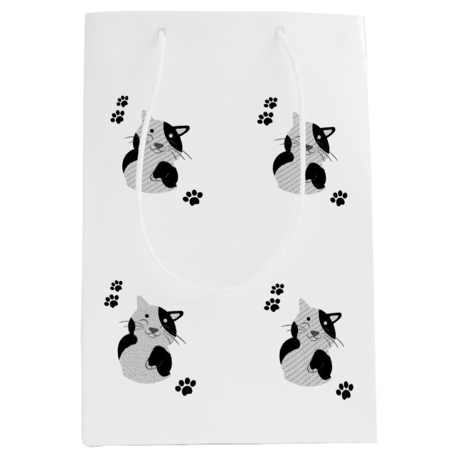 Sacola Para Presentes Média Caneca Gato Fofo (Frente)
