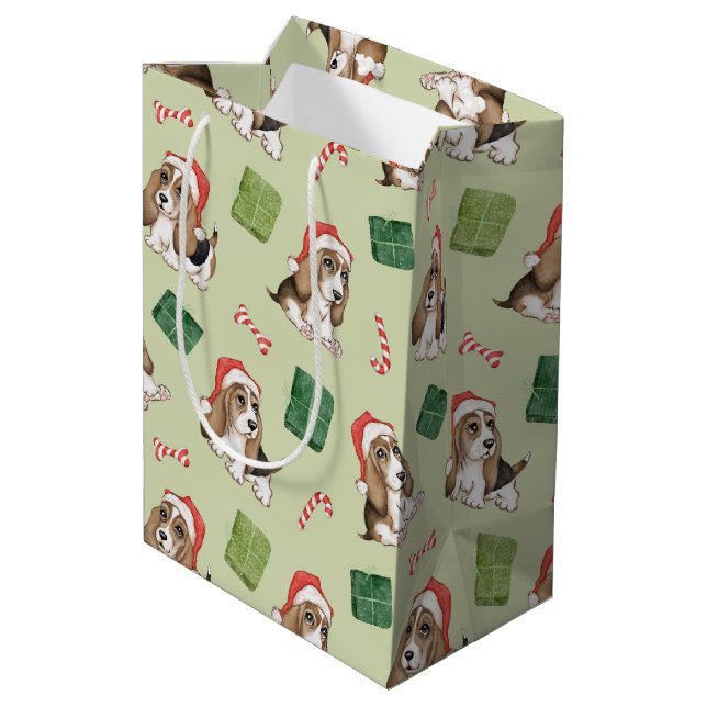 Sacola Para Presentes Média Cão de Caça de Natal (Verso inclinado)
