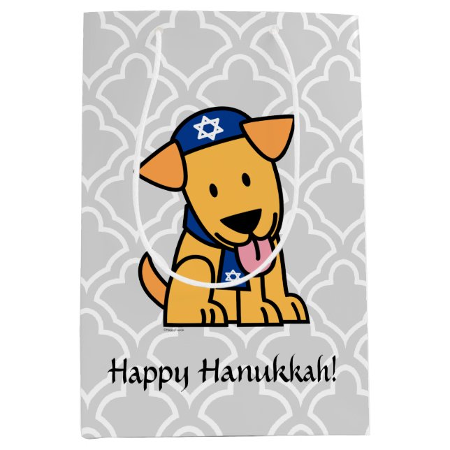 Sacola Para Presentes Média Cão de filhote de cachorro judaico de Hanukkah (Frente)
