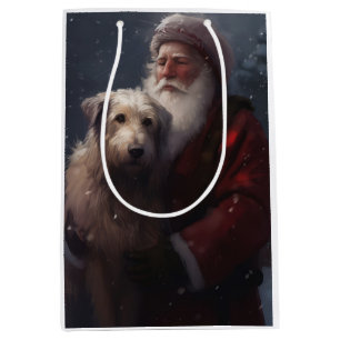 Sacola Para Presentes Média Cão de Lobo Com Papai Noel Natal Festivo