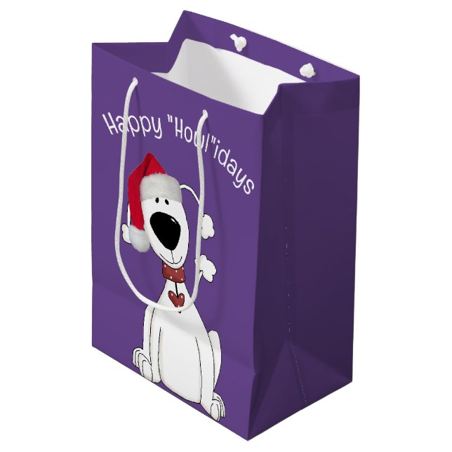 Sacola Para Presentes Média Cão De Natal Em Roxo (Frente inclinada)