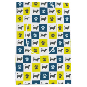 Sacola Para Presentes Média Cão e Pata Amarelo e Preto