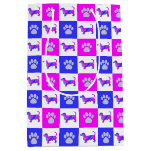 Sacola Para Presentes Média Cão e pata quentes rosa e azul