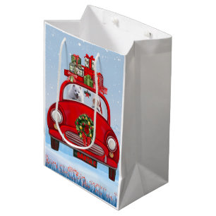 Sacola Para Presentes Média Cão Esquimó Americano em carro com Papai Noel