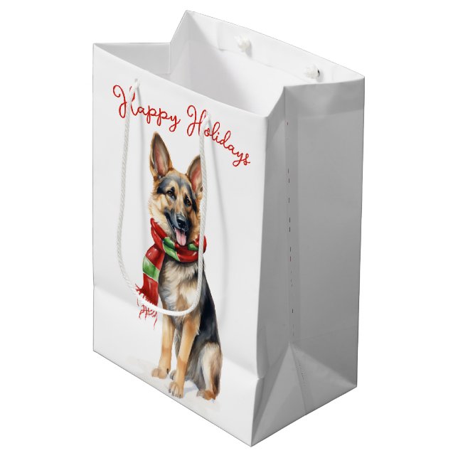 Sacola Para Presentes Média Cão German shepherd de Natal (Frente inclinada)