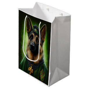 Sacola Para Presentes Média Cão Pastor Alemão vestido para o Dia de São Patríc