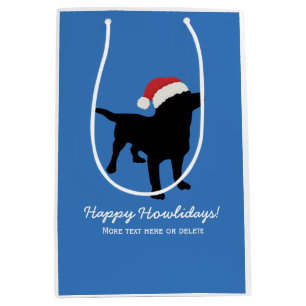 Sacola Para Presentes Média Cão preto do laboratório do Natal que veste o
