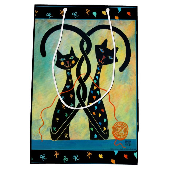 Sacola Para Presentes Média Caos controlado do gato preto - saco feito sob (Verso)