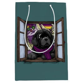 Sacola Para Presentes Média Cãozinho de janela nevado