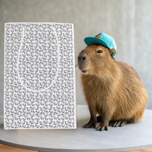 Sacola Para Presentes Média Capybara Branca e Preta