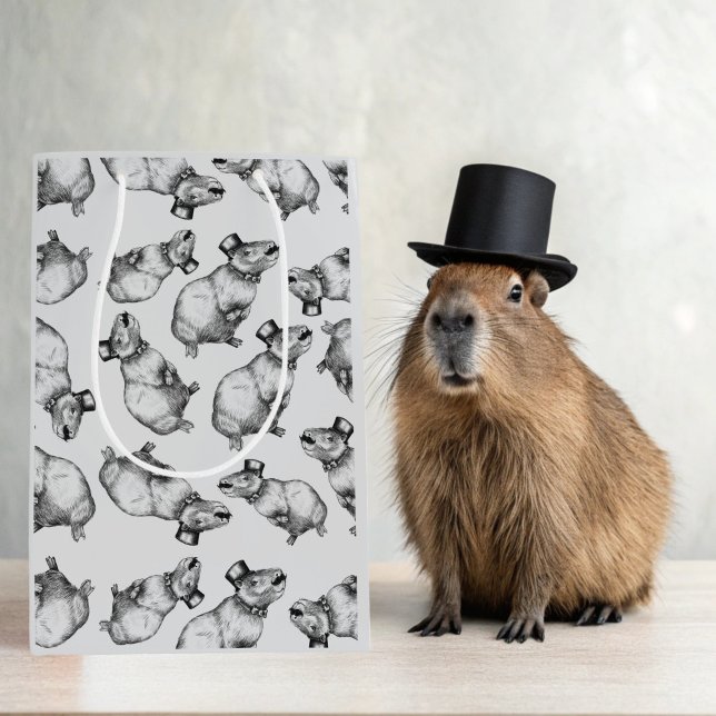 Sacola Para Presentes Média Capybara Com Chapéu Superior (Capybara gift Bag )