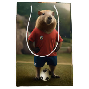 Sacola Para Presentes Média "Capybara com Ponta de Goal: A Estrela de Futebol