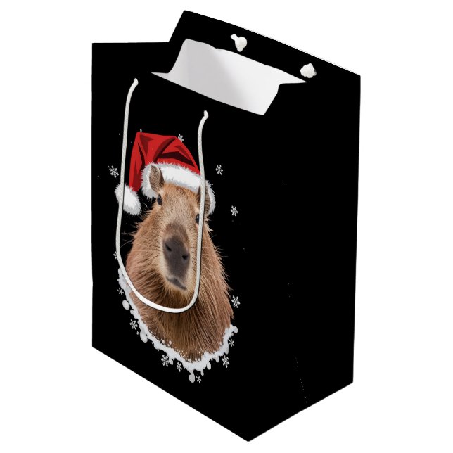 Sacola Para Presentes Média Capybara Funny Christmas (Frente inclinada)