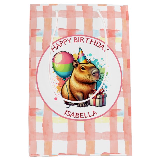 Sacola Para Presentes Média Capybara themed Girl's Birthday Party (Frente)