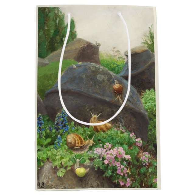 Sacola Para Presentes Média Caracóis num Jardim (por H.A. Brendekilde) (Frente)