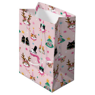 Sacola Para Presentes Média Caras de Gato Festivo no Padrão de Chapéus de Féri