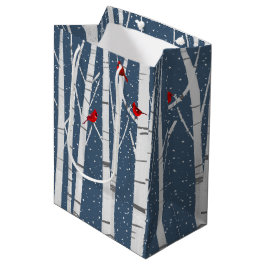 Sacola Para Presentes Média Cardeais Vermelhos na Árvore de Birch