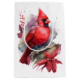 Sacola Para Presentes Média Cardinal Red Watercolor