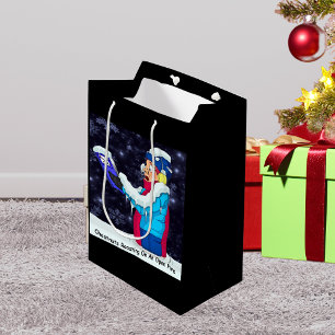 Sacola Para Presentes Média Caroler de Natal Frio - Saco de Presente Médio