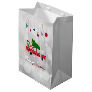 Sacola Para Presentes Média Carregando de carro vermelho retrô em árvore de