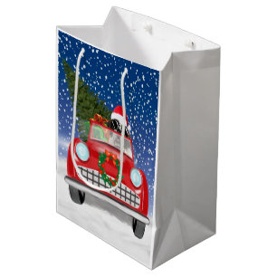 Sacola Para Presentes Média Carro Condutor De santo Bernard Dog No Natal Da Ne