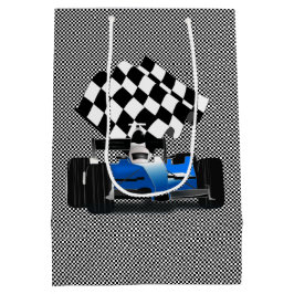 Sacola Para Presentes Média Carro de Corrida Azul com Sinalizador Verificado