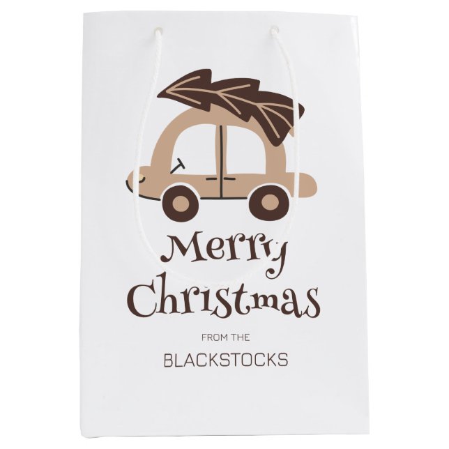 Sacola Para Presentes Média Carro de Natal Personalizado Com Árvore (Frente)