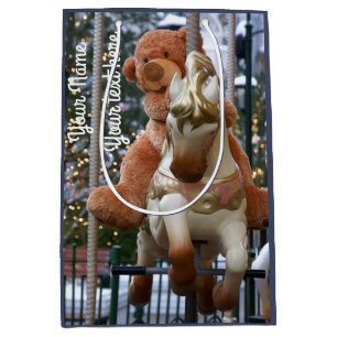 Sacola Para Presentes Média Carrossel com Urso de Teddy