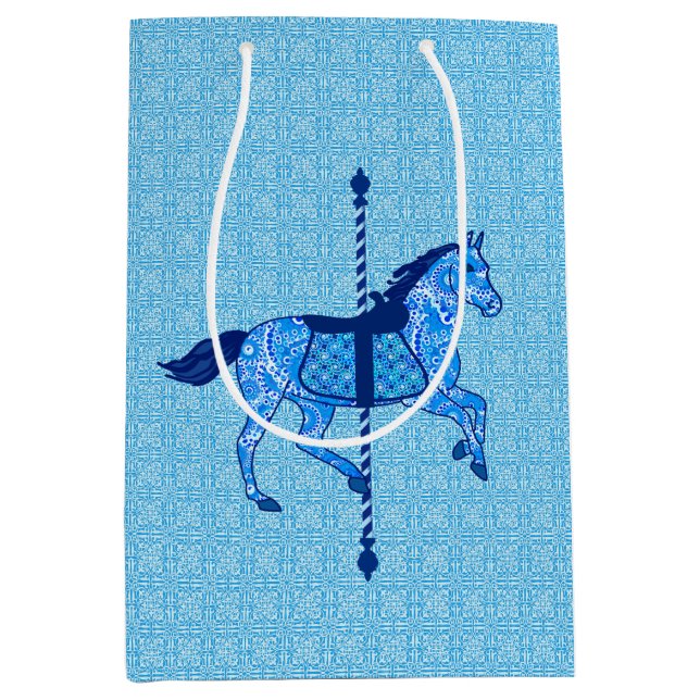 Sacola Para Presentes Média Carrossel Horse - Cobalto e Azul-Céu (Frente)