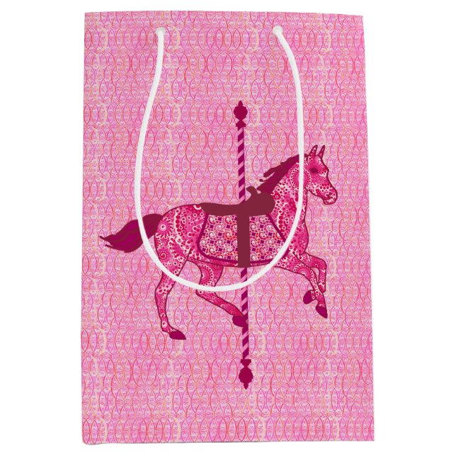 Sacola Para Presentes Média Carrossel Horse - Rosa Fuchsia (Frente)
