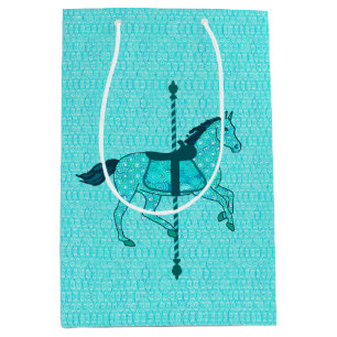 Sacola Para Presentes Média Carrossel Horse - Turquesa e Aqua