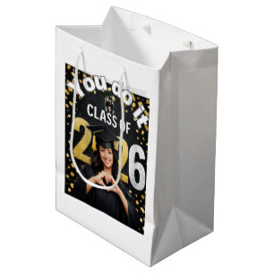 Sacola Para Presentes Média Cartão de Celebração de Formatura Dourada –