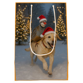 Sacola Para Presentes Média Cartão de Natal de perdiz montando labrador amarel