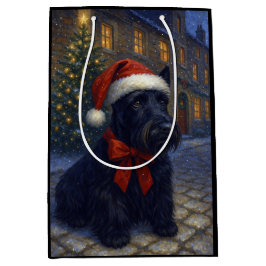 Sacola Para Presentes Média Cartão de Natal do Terrier Escocês