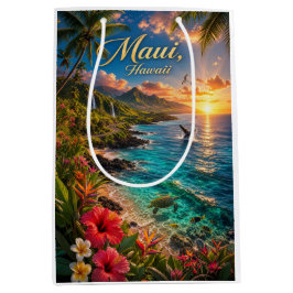 Sacola Para Presentes Média Cartaz de Viagem da Costa Tropical do Maui Havaí