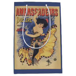Sacola Para Presentes Média Cartaz Francês Antigo Dançarina Art Nouveau