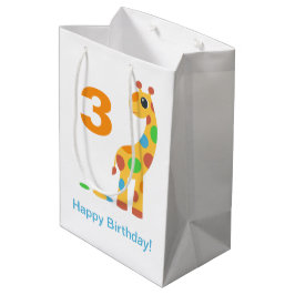 Sacola Para Presentes Média Cartoon Colorida Girafa Feliz Aniversário da Idade