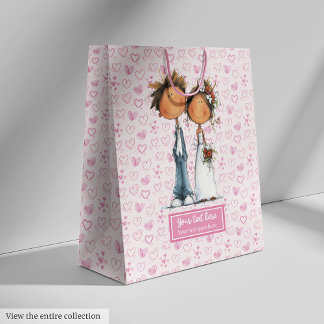 Sacola Para Presentes Média Cartoon de Casal Quirky Wedding Gift Bag Engraçado