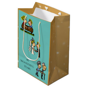 Sacola Para Presentes Média Cartoon de Envelhecimento em Conjunto do Casal