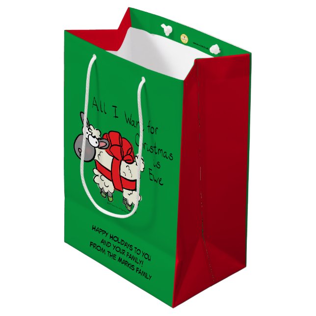 Sacola Para Presentes Média Cartoon de Natal Engraçado Feriado (Frente inclinada)