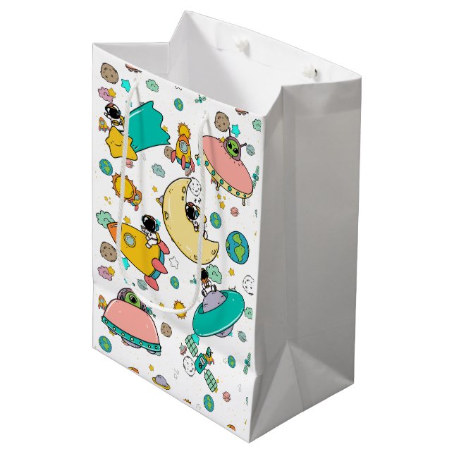 Sacola Para Presentes Média Cartoon espacial astronauta (Frente inclinada)