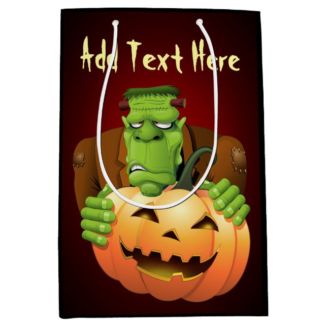 Sacola Para Presentes Média Cartoon Frankenstein Monster com Pumpkin (Frente)