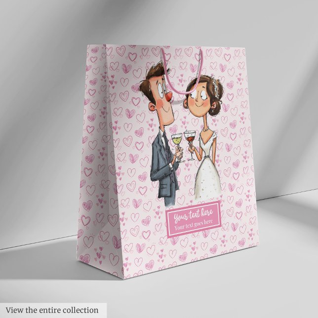 Sacola Para Presentes Média Cartoon Personalizado Engraçado Casamento Fantásti (Funny Quirky Wedding Gift Bag Personalized Cartoon)