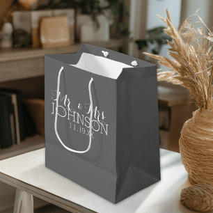 Sacola Para Presentes Média Carvão de Cor Sólida - Lembranças de Casamento Mr