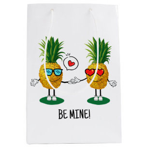 Sacola Para Presentes Média Casal de Amor Emoji de Abacaxi Personalizado