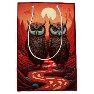 Sacola Para Presentes Média Casal de corujas surrealista